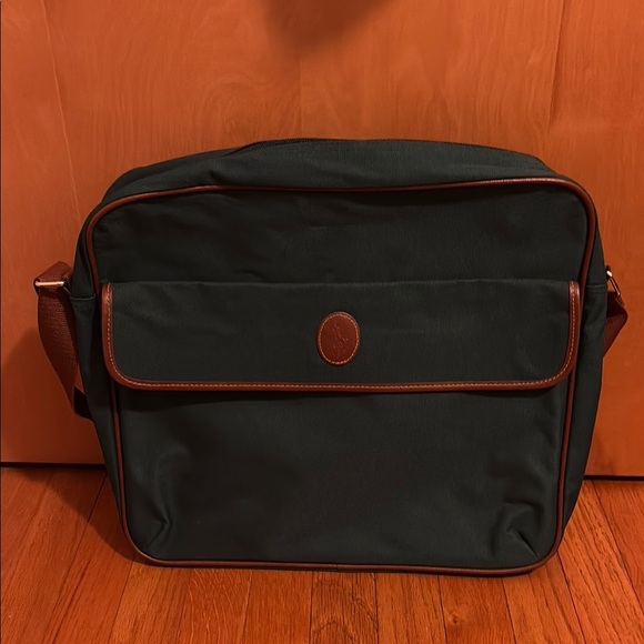 Polo Ralph Lauren Laptop Bag Green and Brown EUC - Picture 1 of 10